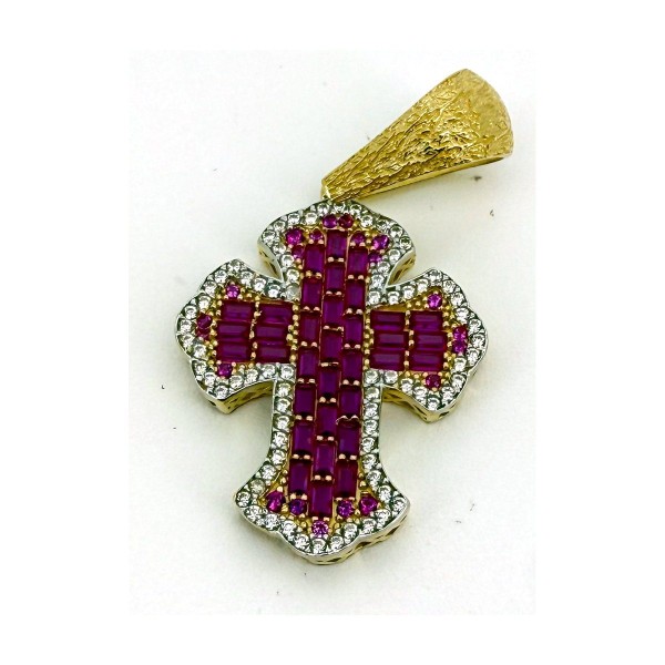 Medalla cruz rosa de oro 18k